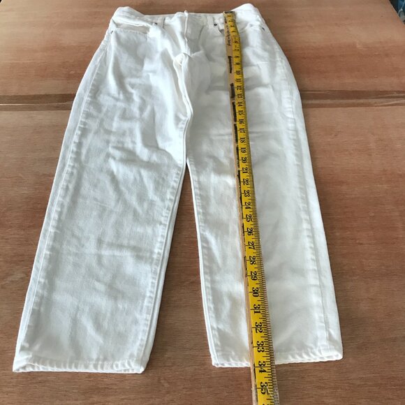 Uniqlo Relaxed Tapered Jeans Women 25 White Mid Rise Kaihara Fabric Stretch - Picture 6 of 12
